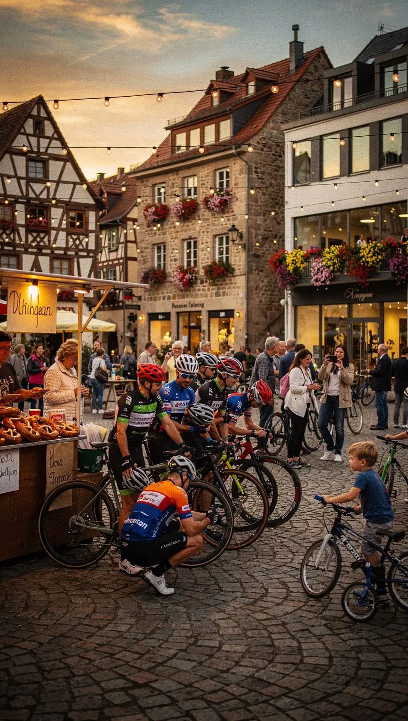 Radfahrer folgen einer gut ausgeschilderten Fahrradroute entlang malerischer Landschaft.